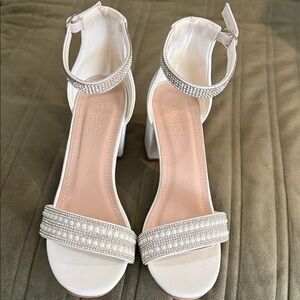Charlotte Russe White Heels with Pearl and Rhinestone Accents